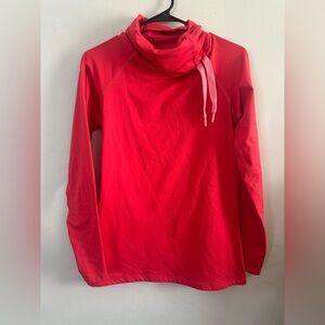 Nike Pro Womens Dri-Fit Size L Red Coral Drawstring Funnel Neck Running Athletic